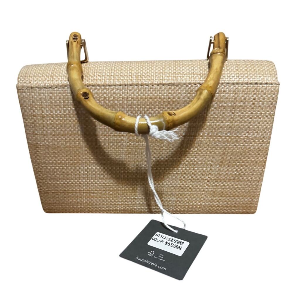 Haute Hippie Raffia Straw Box Bag Embroidered Bird and Blossom Natural NWT - Picture 3 of 5
